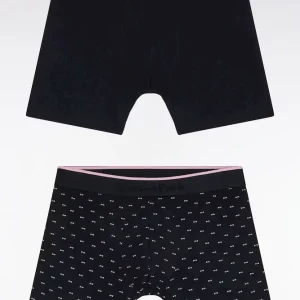 Lot de deux boxers en jersey de coton stretch uni et micro-motifs marine