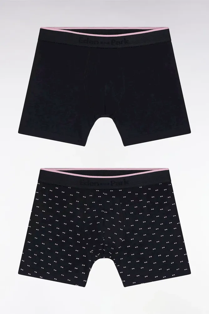 Lot de deux boxers en jersey de coton stretch uni et micro-motifs marine