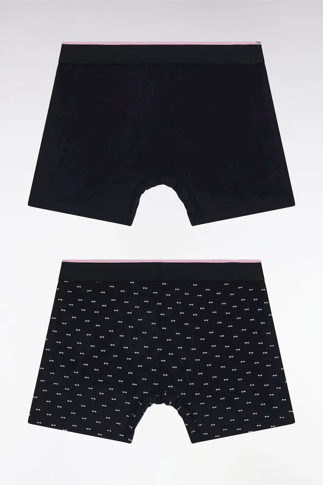 Lot De Deux Boxers En Jersey De Coton Stretch Uni Et Micro-motifs Marine