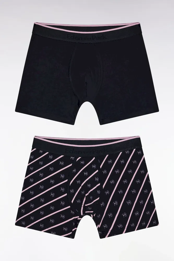 Lot de deux boxers en jersey de coton stretch uni et micro-motifs marine