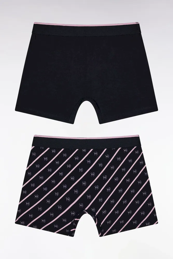 Lot de deux boxers en jersey de coton stretch uni et micro-motifs marine – Bild 2
