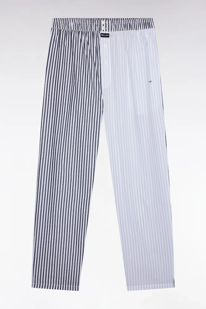 Pyjama Long Rayé En Popeline De Coton Bleu Ciel