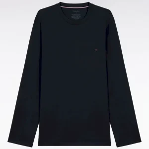 Pyjama long en jersey de coton marine micro-motifs nœud papillon