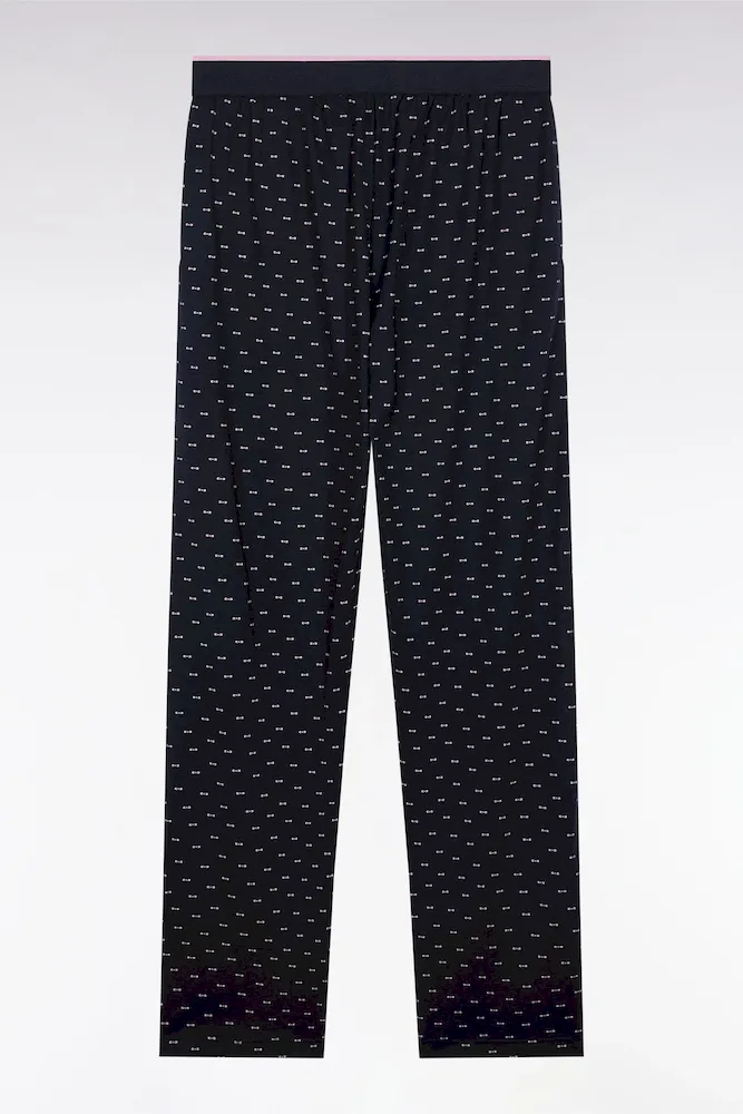 Pyjama Long En Jersey De Coton Marine Micro-motifs Nœud Papillon