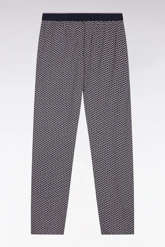 Pyjama long en jersey de coton marine pantalon à motifs roses – Bild 4