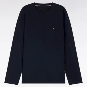 Pyjama long en jersey de coton marine pantalon à motifs roses