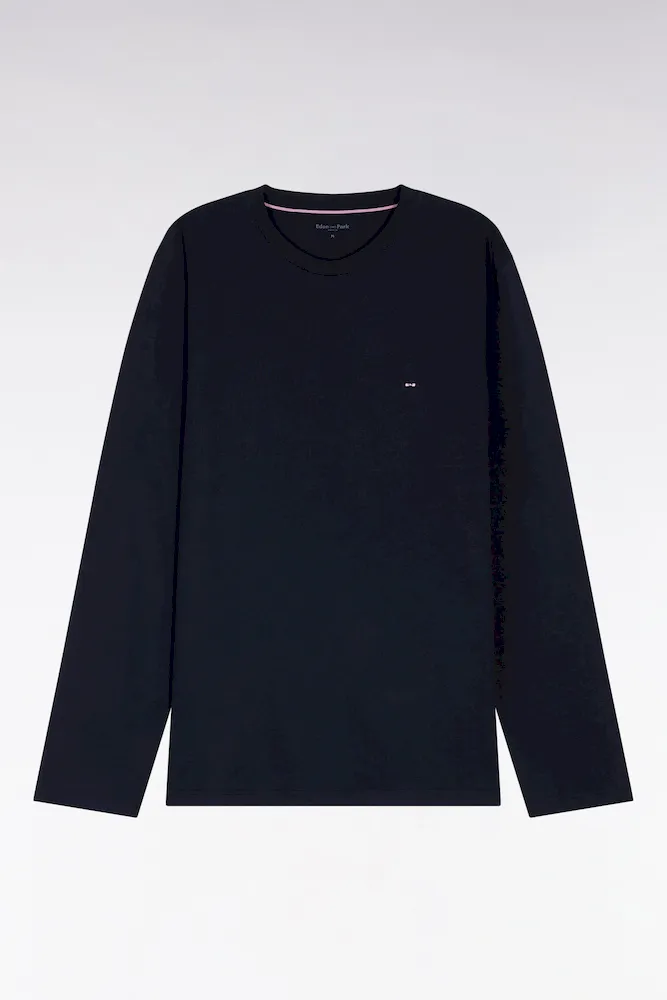 Pyjama long en jersey de coton marine pantalon à motifs roses