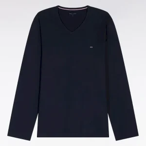 Pyjama long en jersey de coton marine micro-motifs