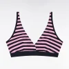 Soutien-gorge en jersey stretch cerclé rose et marine siglé