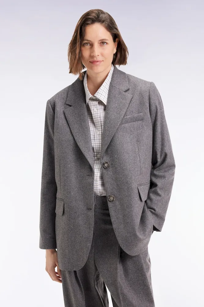 Veste blazer en flanelle de laine grise coupe oversized
