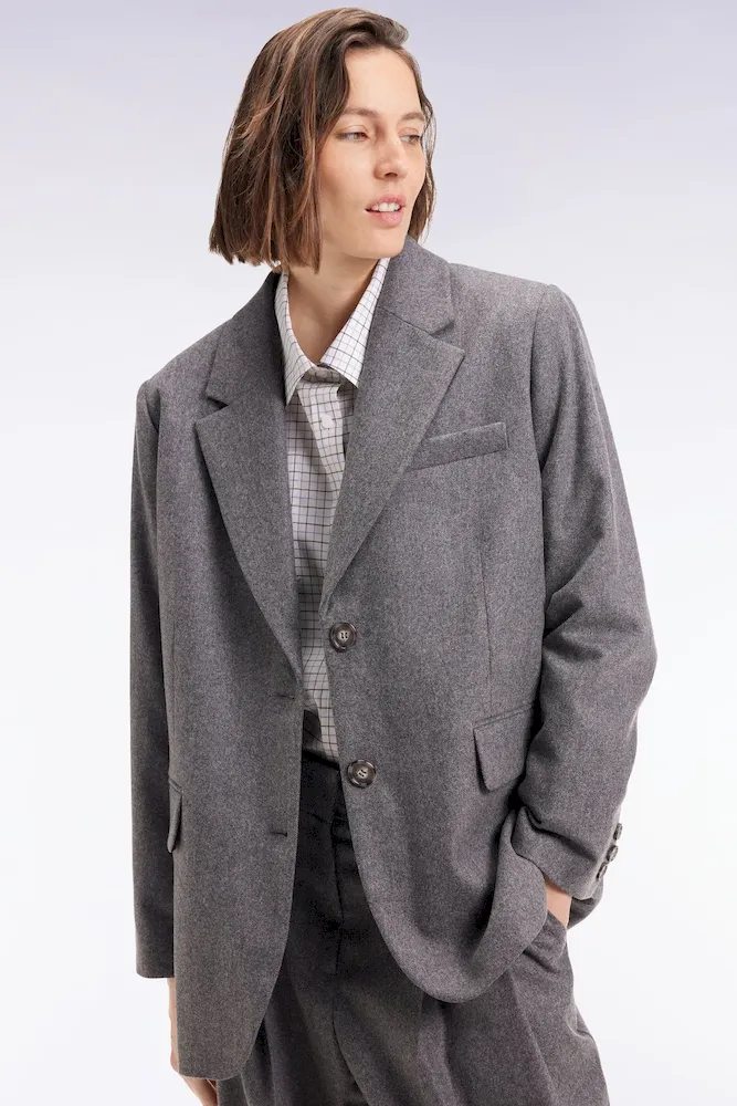 Veste blazer en flanelle de laine grise coupe oversized – Bild 3