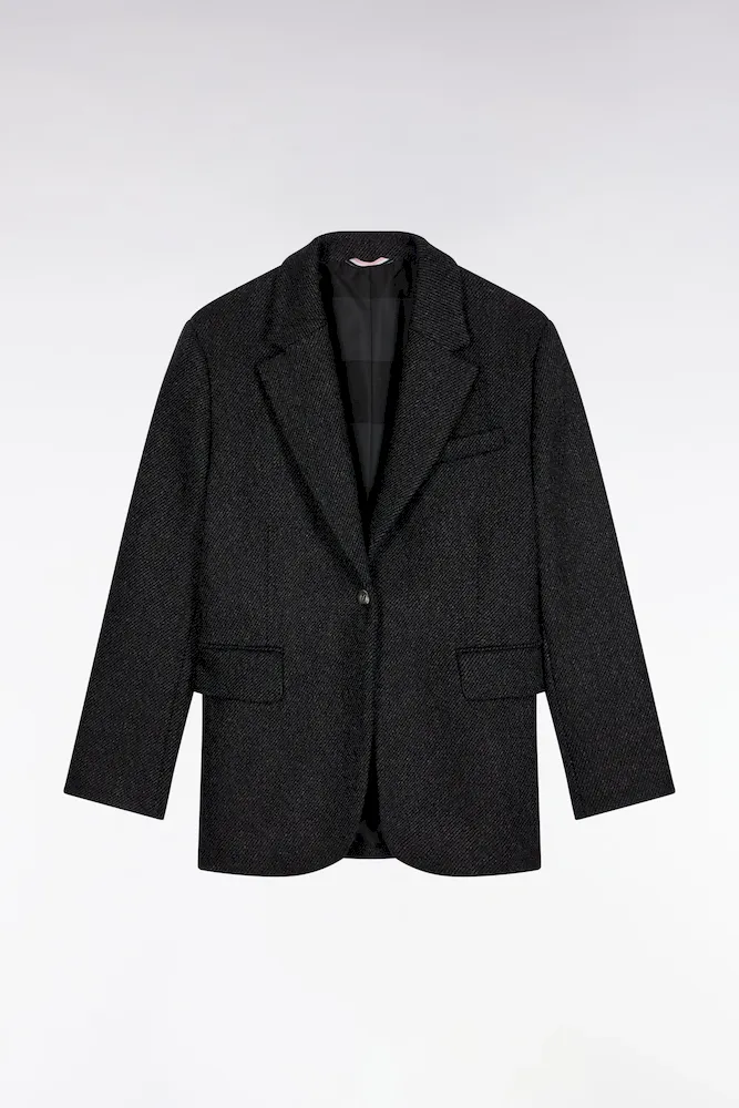 Veste blazer en twill de laine gris coupe Oversized – Bild 2