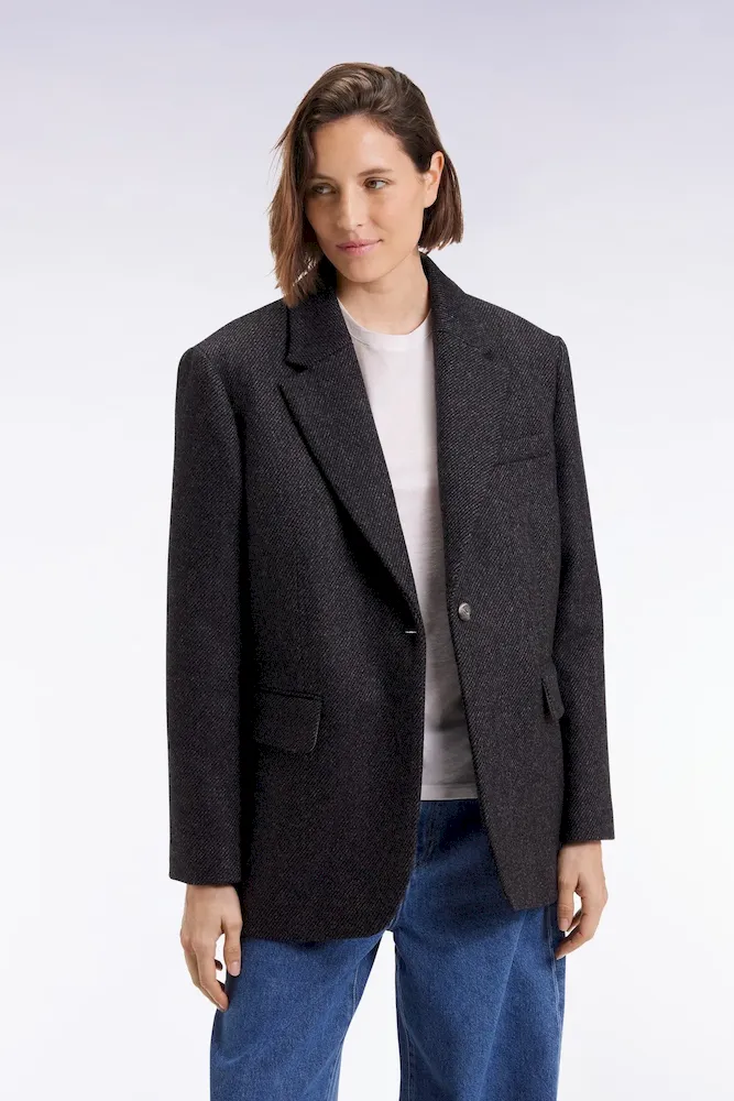 Veste blazer en twill de laine gris coupe Oversized – Bild 3