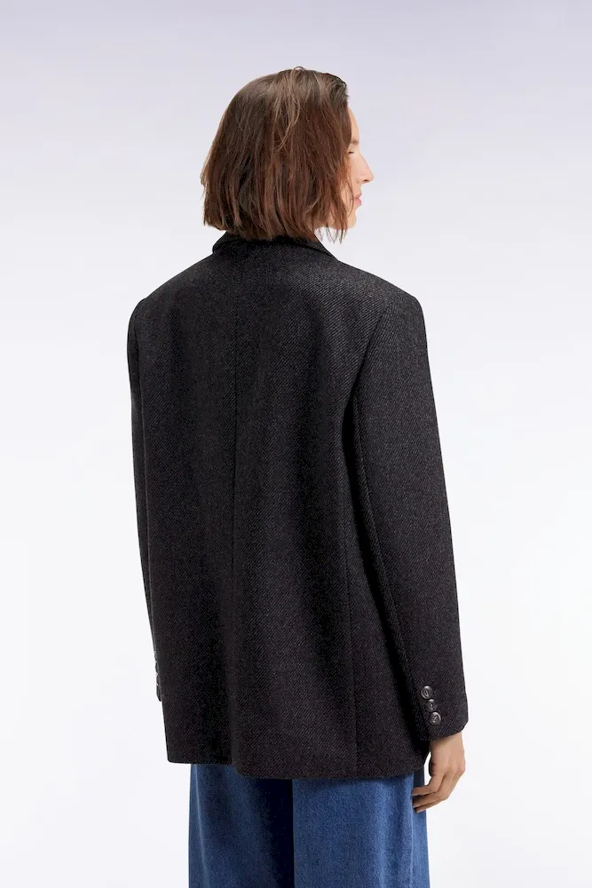 Veste blazer en twill de laine gris coupe Oversized – Bild 5