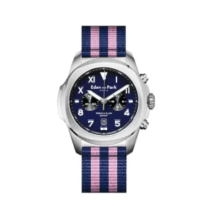 Montre à quartz chronographe fond bleu bracelet NATO rayé