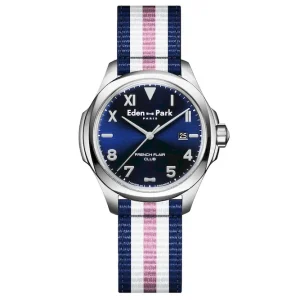 Montre à quartz fond bleu bracelet NATO tricolore