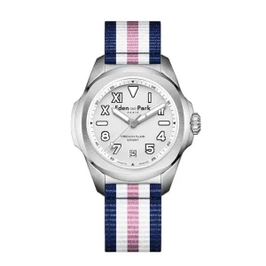 Montre à quartz fond blanc bracelet NATO rayé