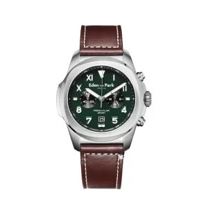 Montre à quartz chronographe en cuir vert