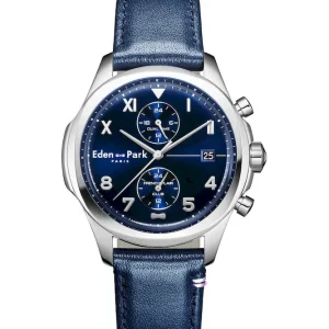 Montre à quartz dual time en cuir bleu foncé