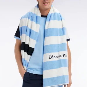 Alternative view of Drap de plage rayé en coton éponge ciel