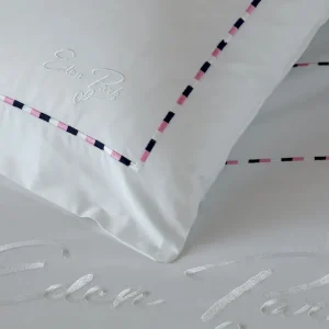 2 taies d'oreiller carrés blanc, marine et rose - Décrochons la lune