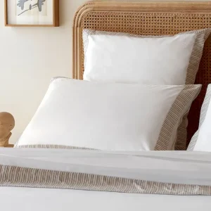 2 taies d'oreiller rectangulaires blanc et beige - Bulle ovale