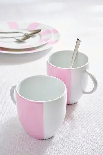 Set de deux mugs en porcelaine de Limoges blanche intérieur émaillé rose – Bild 3
