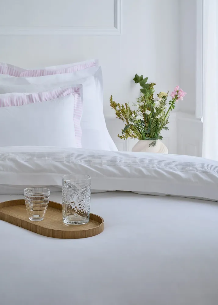 Housse de couette en percale de coton blanche bordures roses rayées – Bild 2
