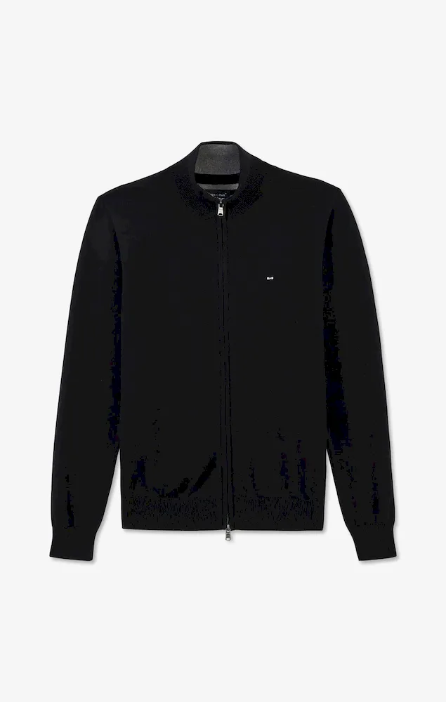 Cardigan Noir Zippé En Coton