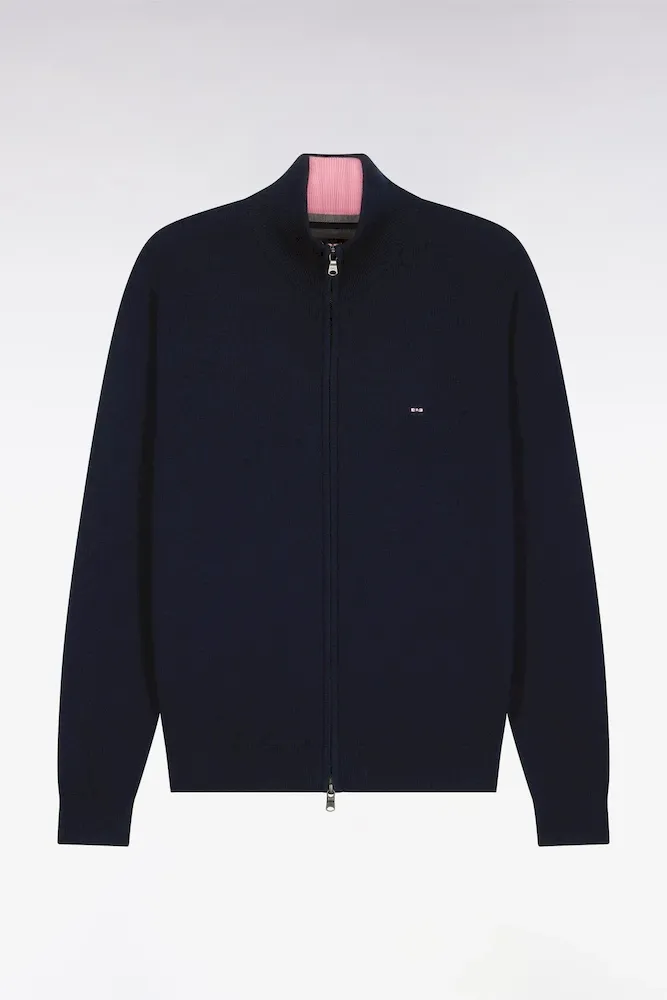 Cardigan Bleu Marine Zippé En Coton
