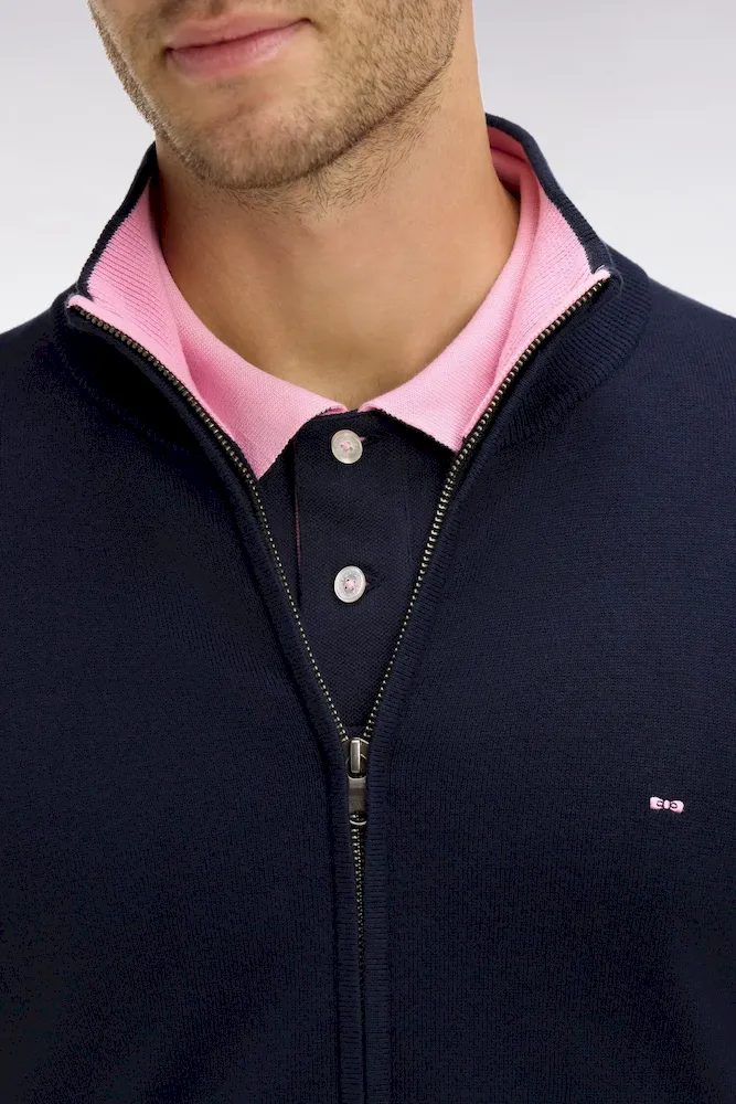 Cardigan bleu marine zippé en coton – Bild 4