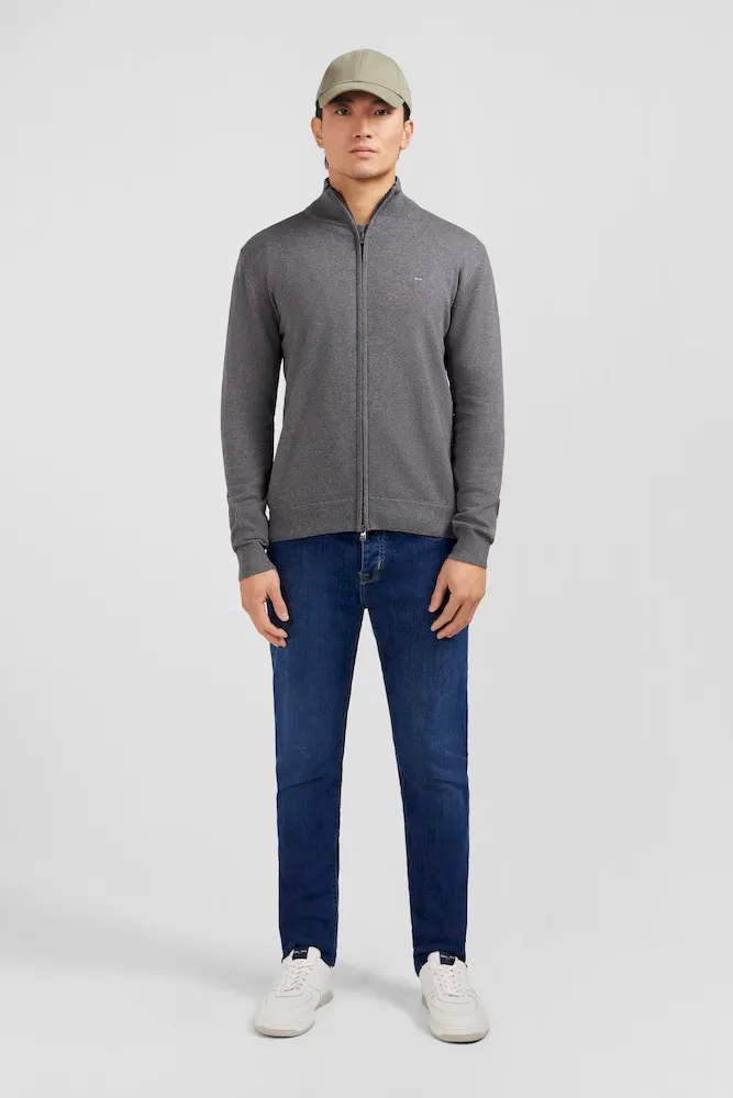 Cardigan gris zippé en coton – Bild 7
