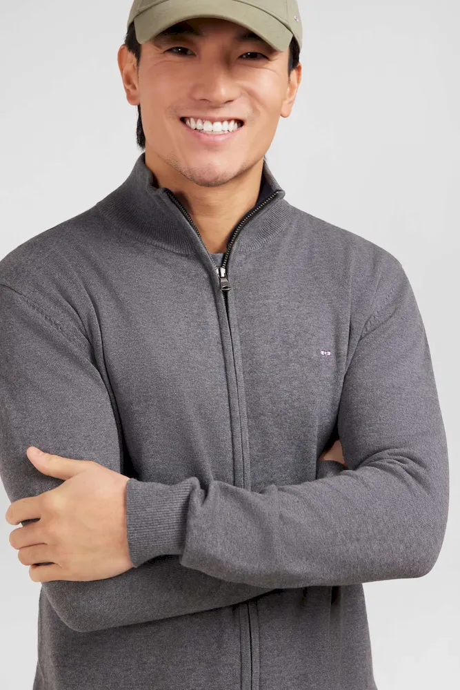 Cardigan gris zippé en coton – Bild 3