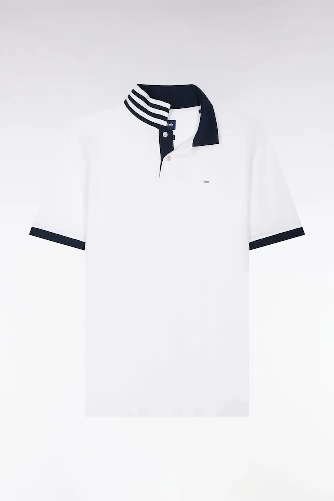 Polo Blanc En Coton Pima Avec Détails Contrastés