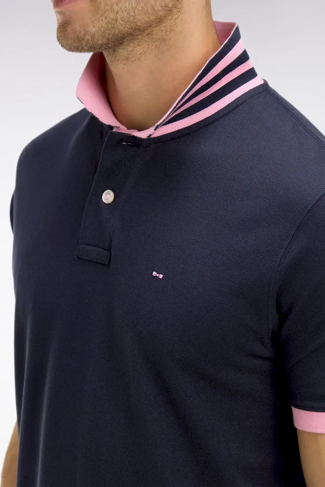 Polo bleu marine en coton pima avec détails contrastés – Bild 4