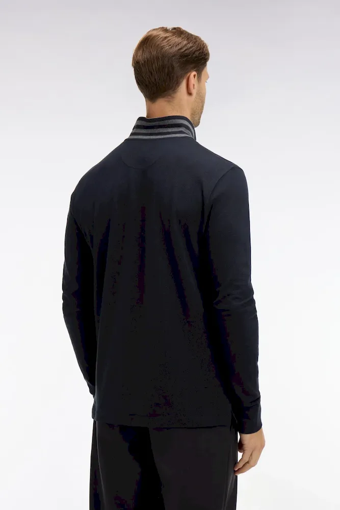 Polo manches longues noir en coton avec col contrasté – Bild 5