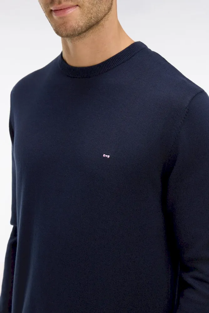 Pull bleu marine à col rond en coton – Bild 4