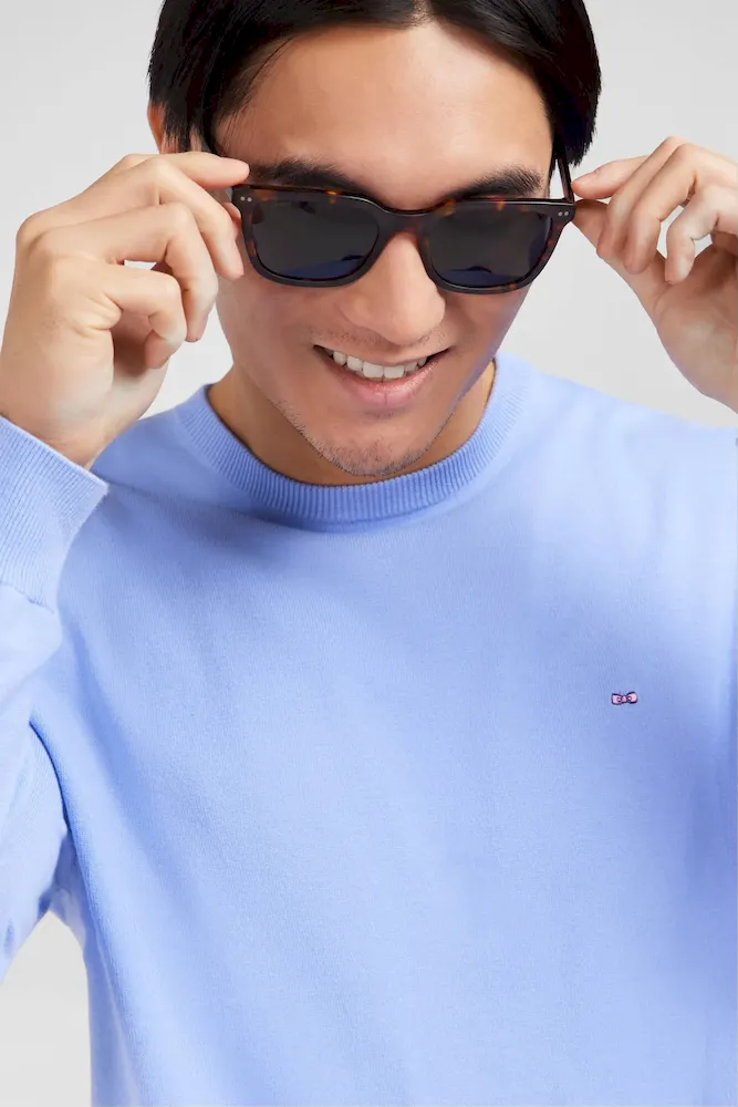 Pull bleu à col rond en coton