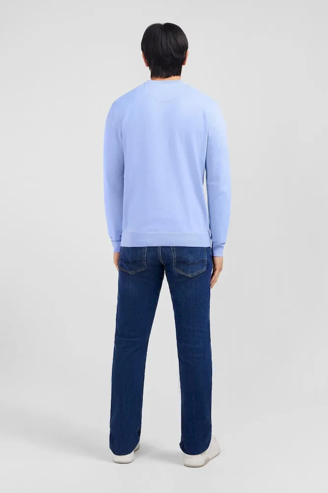 Pull bleu à col rond en coton – Bild 6