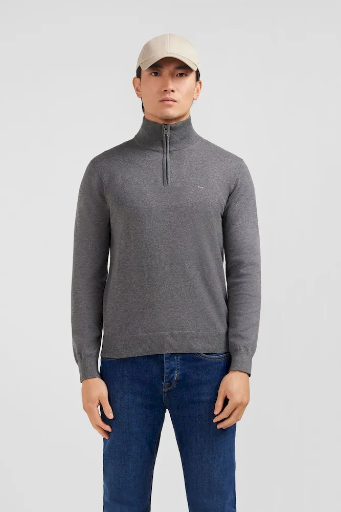 Pull gris à col camionneur en coton – Bild 3