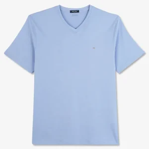 Alternative view of T-shirt bleu col V à manches courtes