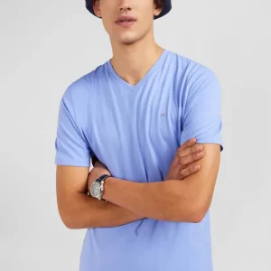 T-shirt bleu col V à manches courtes