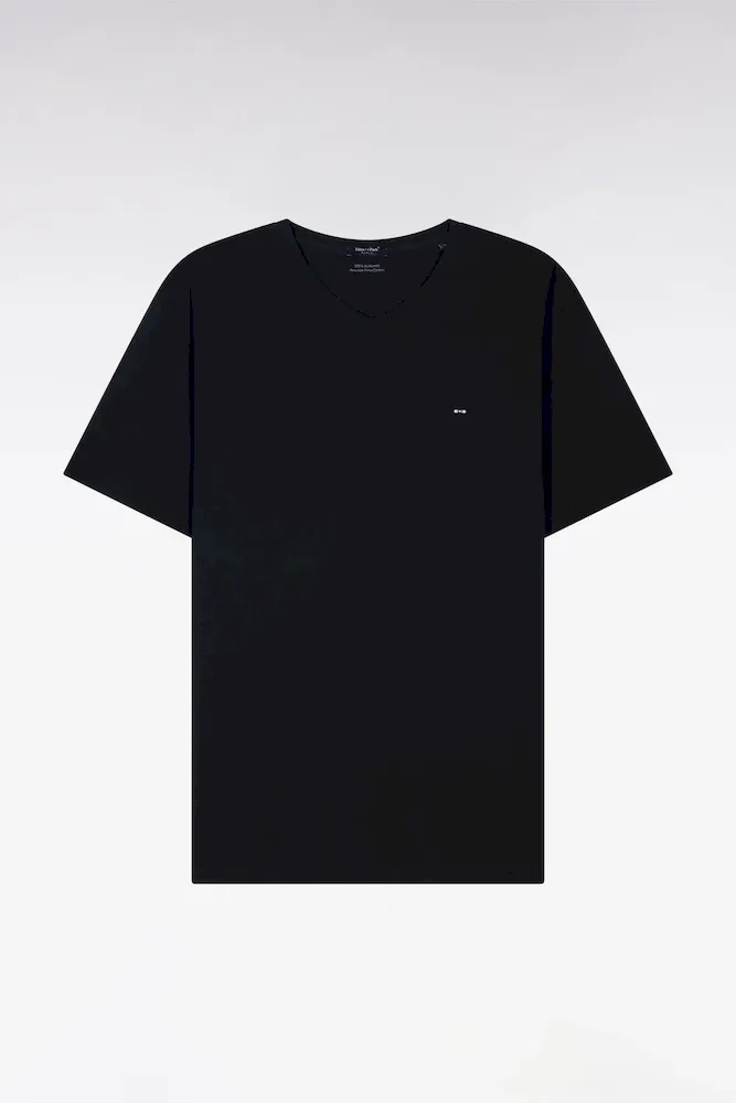 T-shirt Noir Col V à manches Courtes