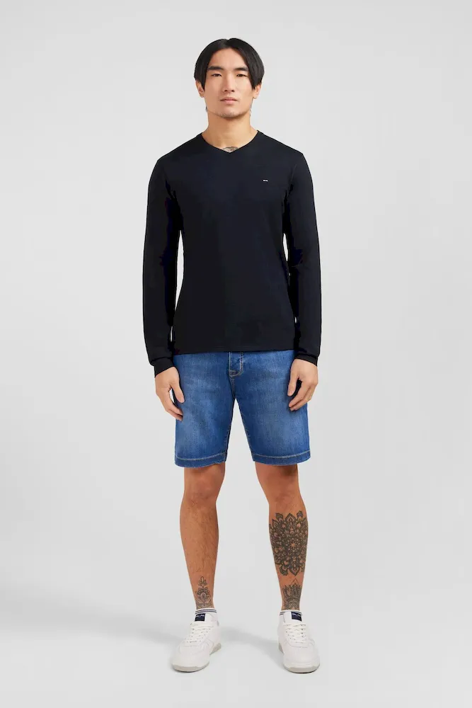 T-shirt noir col V à manches longues – Bild 5