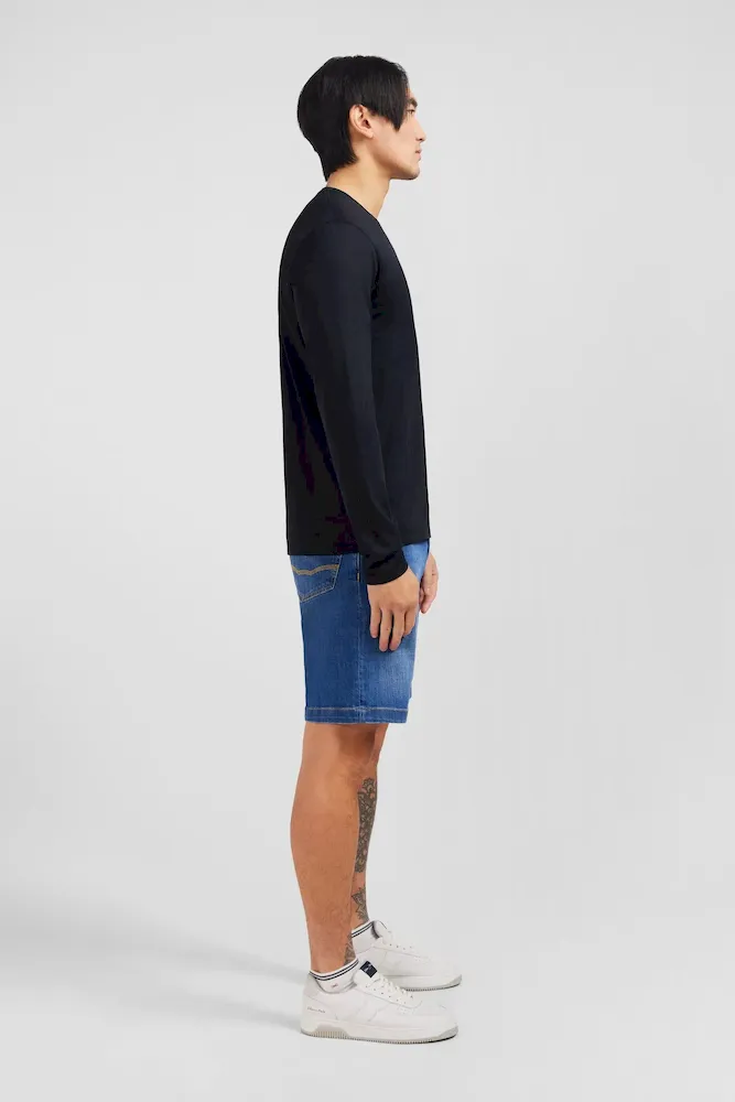 T-shirt noir col V à manches longues – Bild 3