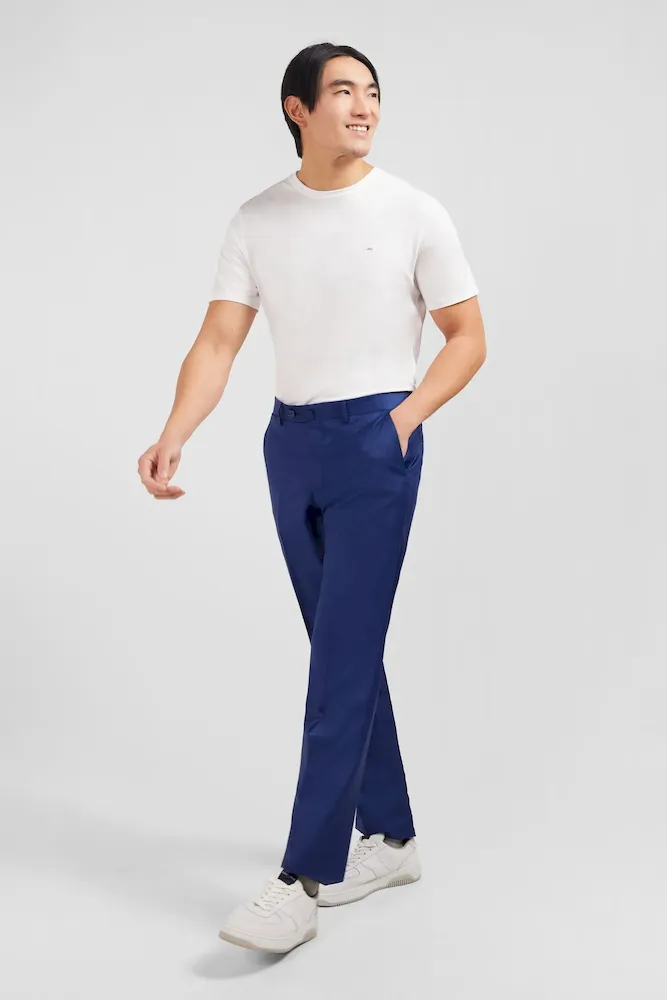 Pantalon regular bleu en laine à plis cassés – Bild 4