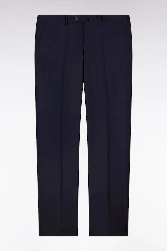 Pantalon regular bleu foncé en laine à plis cassés – Bild 2