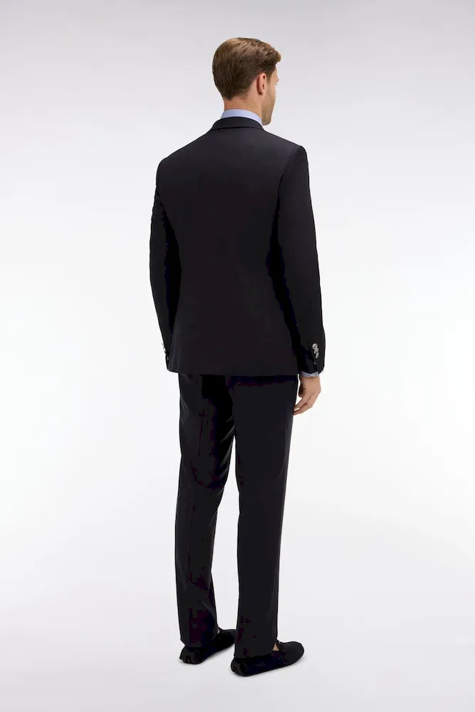 Pantalon regular bleu foncé en laine à plis cassés – Bild 5