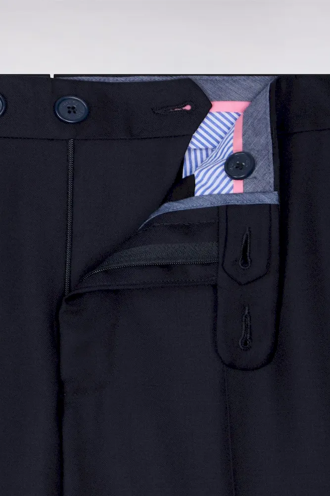 Pantalon regular bleu foncé en laine à plis cassés – Bild 6