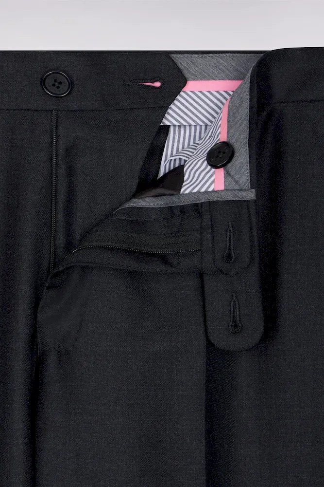 Pantalon regular gris foncé en laine à plis cassés – Bild 6